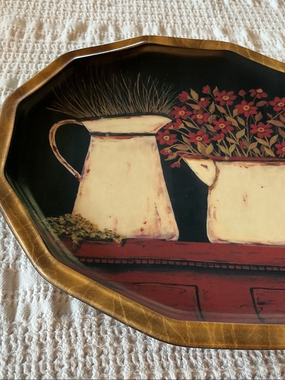 Black and Cream Floral Pitcher Decorative Wall Tray - Picture 5 of 9
